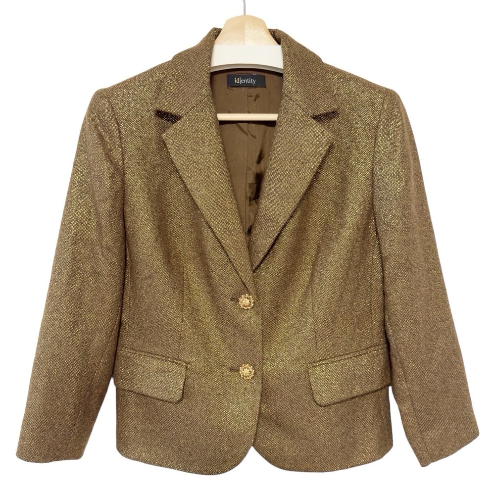 Women's‎ Gold Metallic Short Blazer Pleated Peplum Rhinestone Button Jacket 8